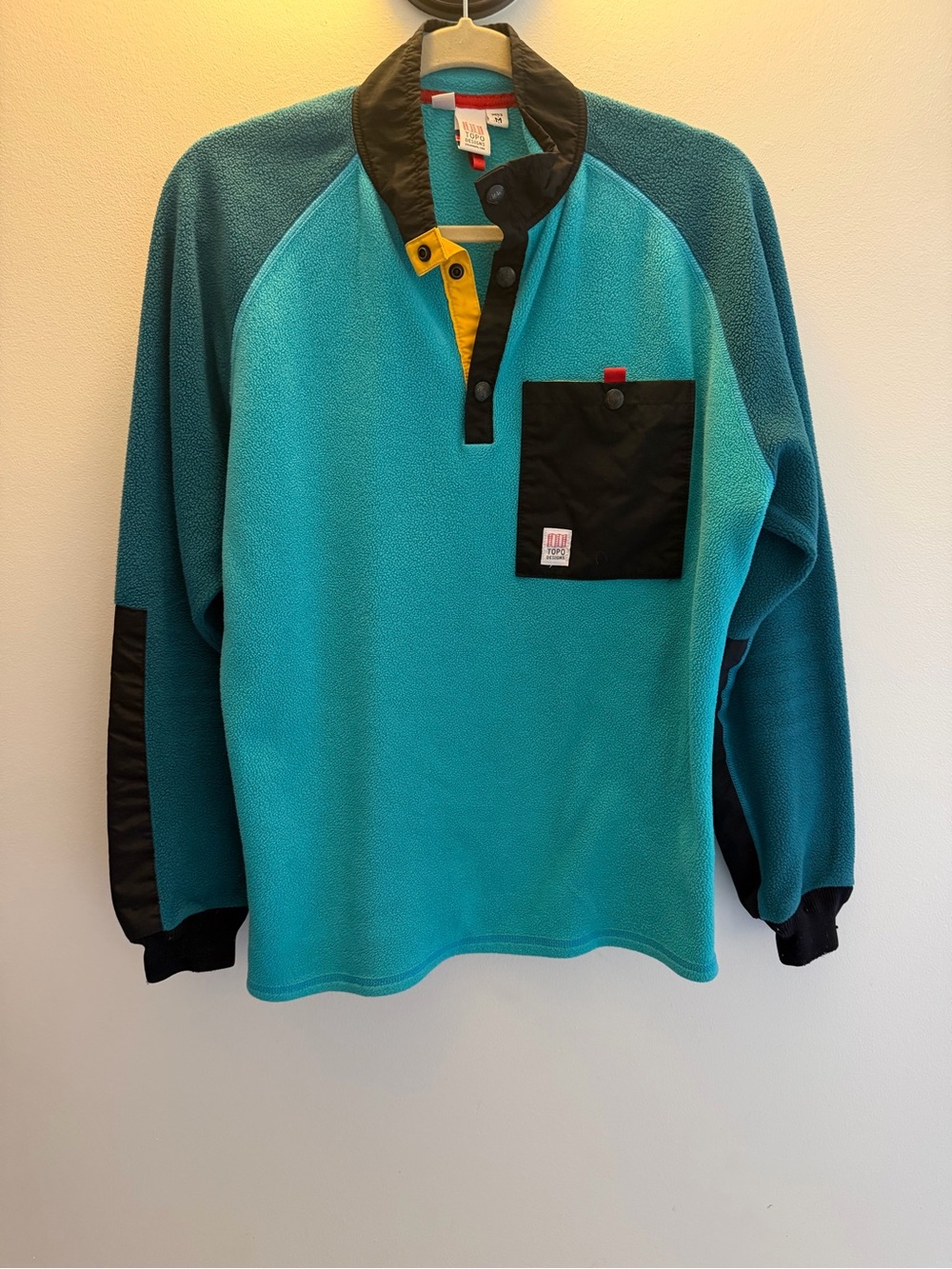 Men's ColorblocTeal Fleece Pullover with Contrast Pocket - Topo Designs